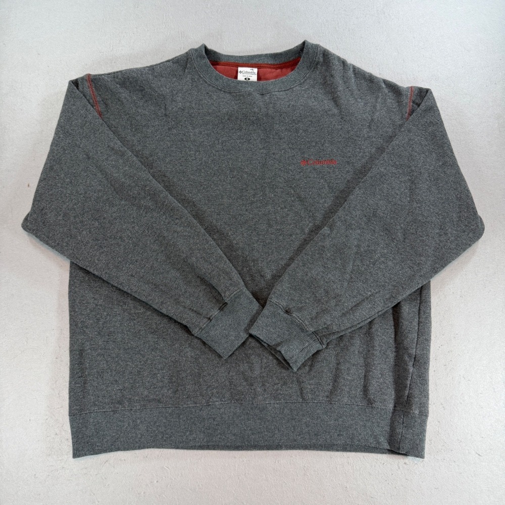 Columbia Mens Gray Crewneck Sweatshirt Red Logo Pullover XM2125 Size M